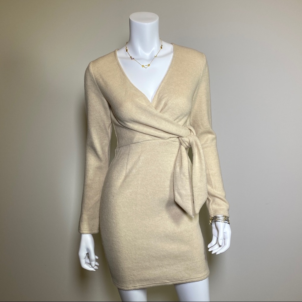 Ella Blue Wrap Style Knit Dress Cream NWT Size S
